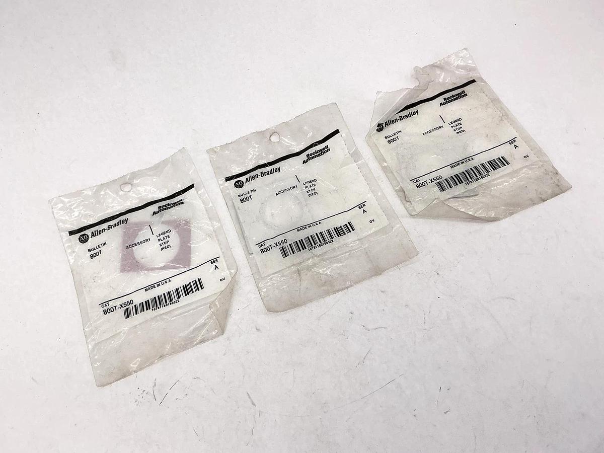 Lot of 3 New Allen Bradley 800T-X550 Ser A Legend Plate Stop Red Accessory