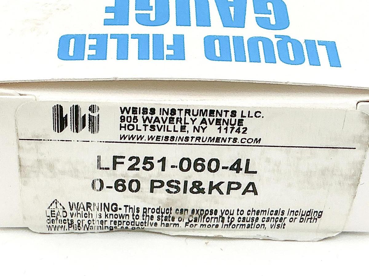 New Weiss LF251-060-4L Pressure Gauge 0-60PSI 1/4" NPT 2.5" Face