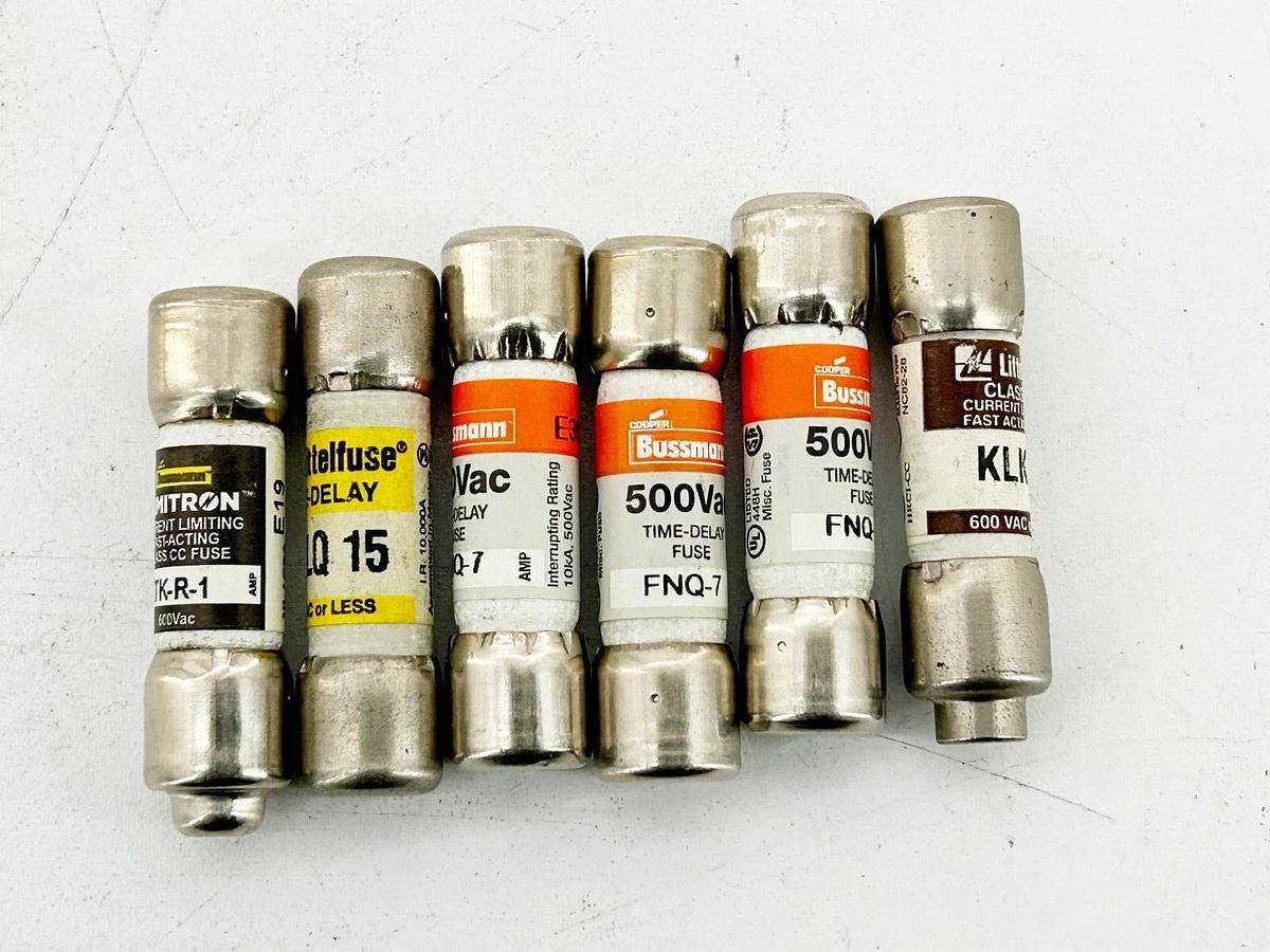 New Lot of 6 Bussmann and Littelfuse 1-15A Fuse 250V