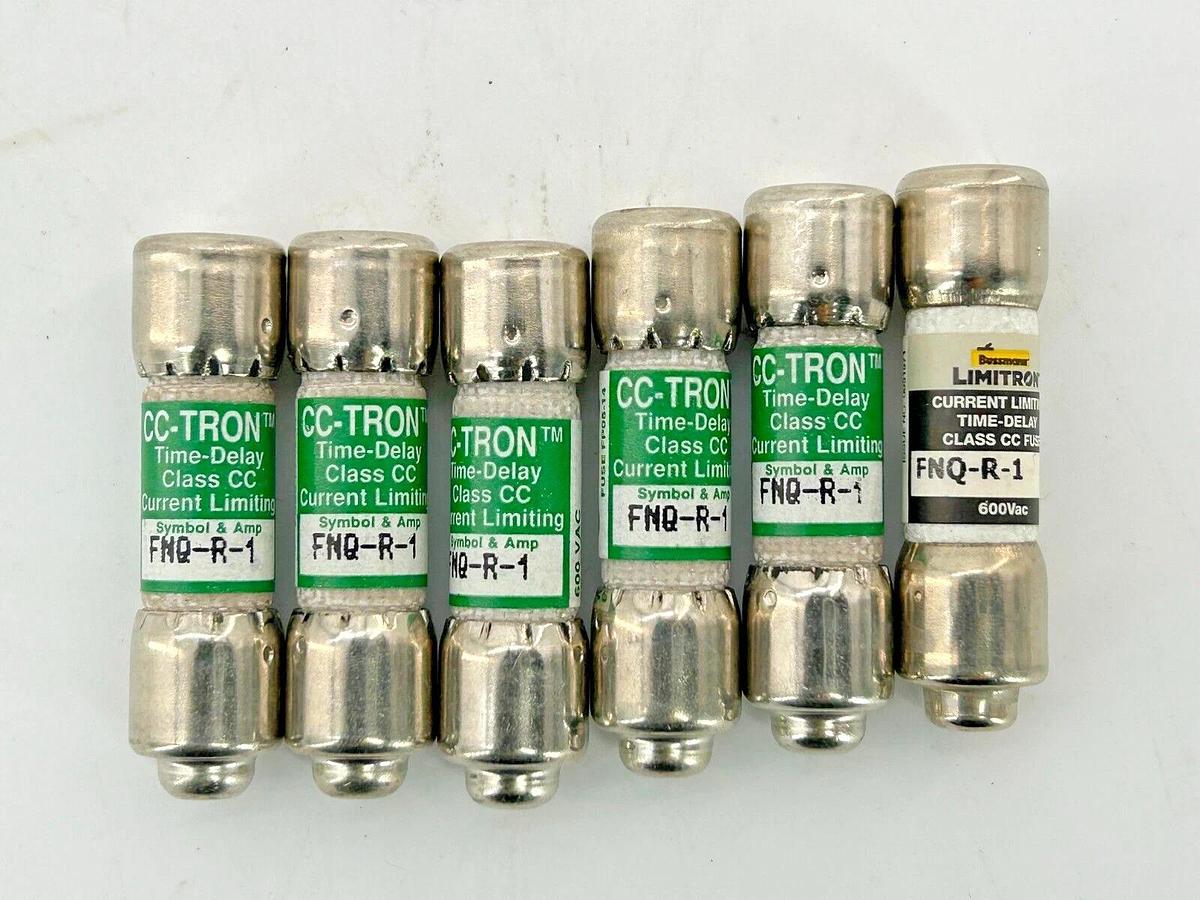 New Lot of 6 Bussmann FNQ-R-1 Time Delay Fuse 1A 600V