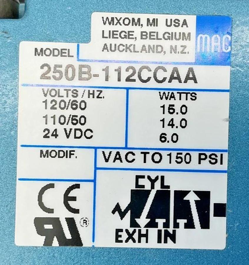 New MAC Valves 250B-112CCAA Solenoid Valve 15W 24VDC 150PSI 110/120V 250B-112CC