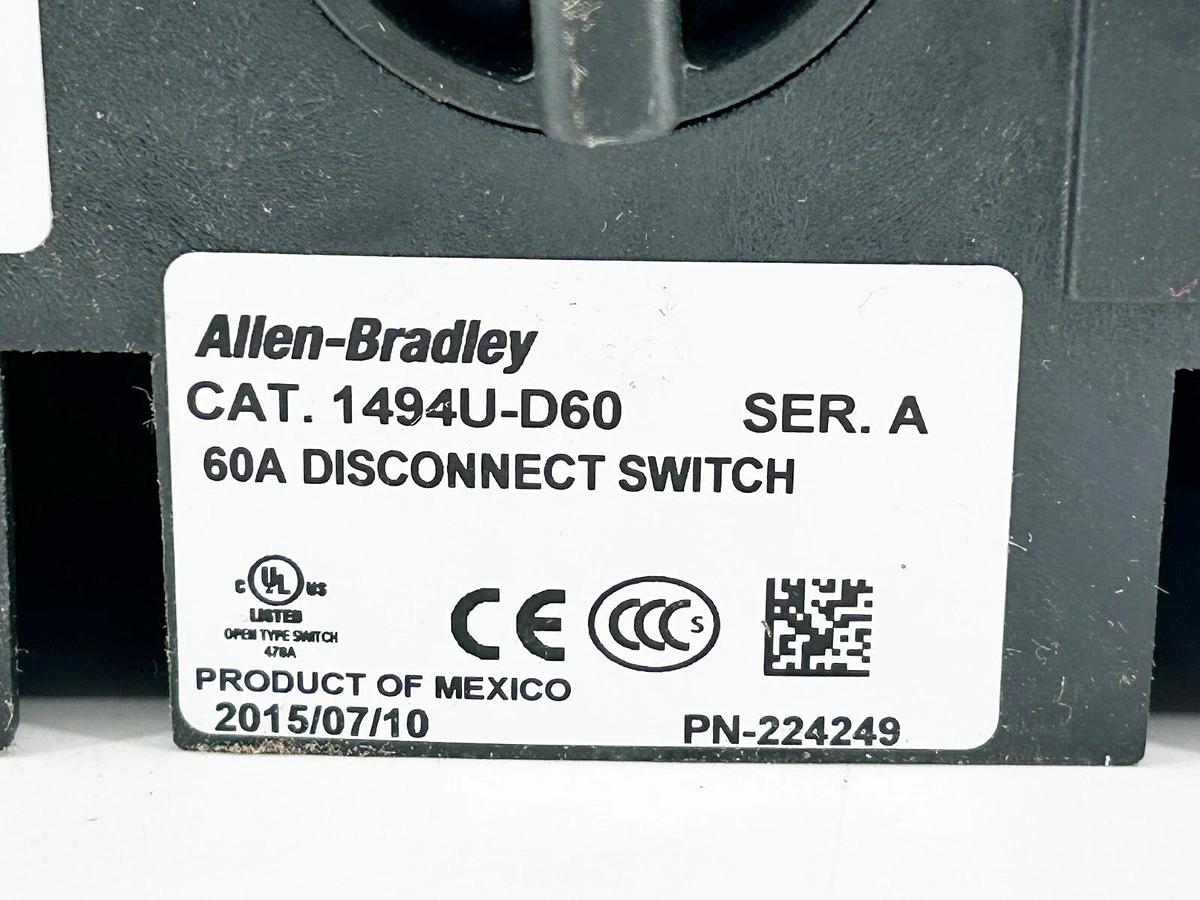 New Allen Bradley 1494U-D60 Disconnect Switch Visible Blade 60A 600V 3 Phase AC