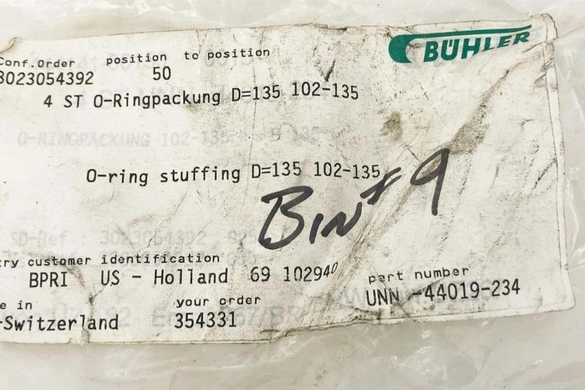 Lot of 2 New Buhler UNN-44019-234 O-Ring Stuffing 135 102-135