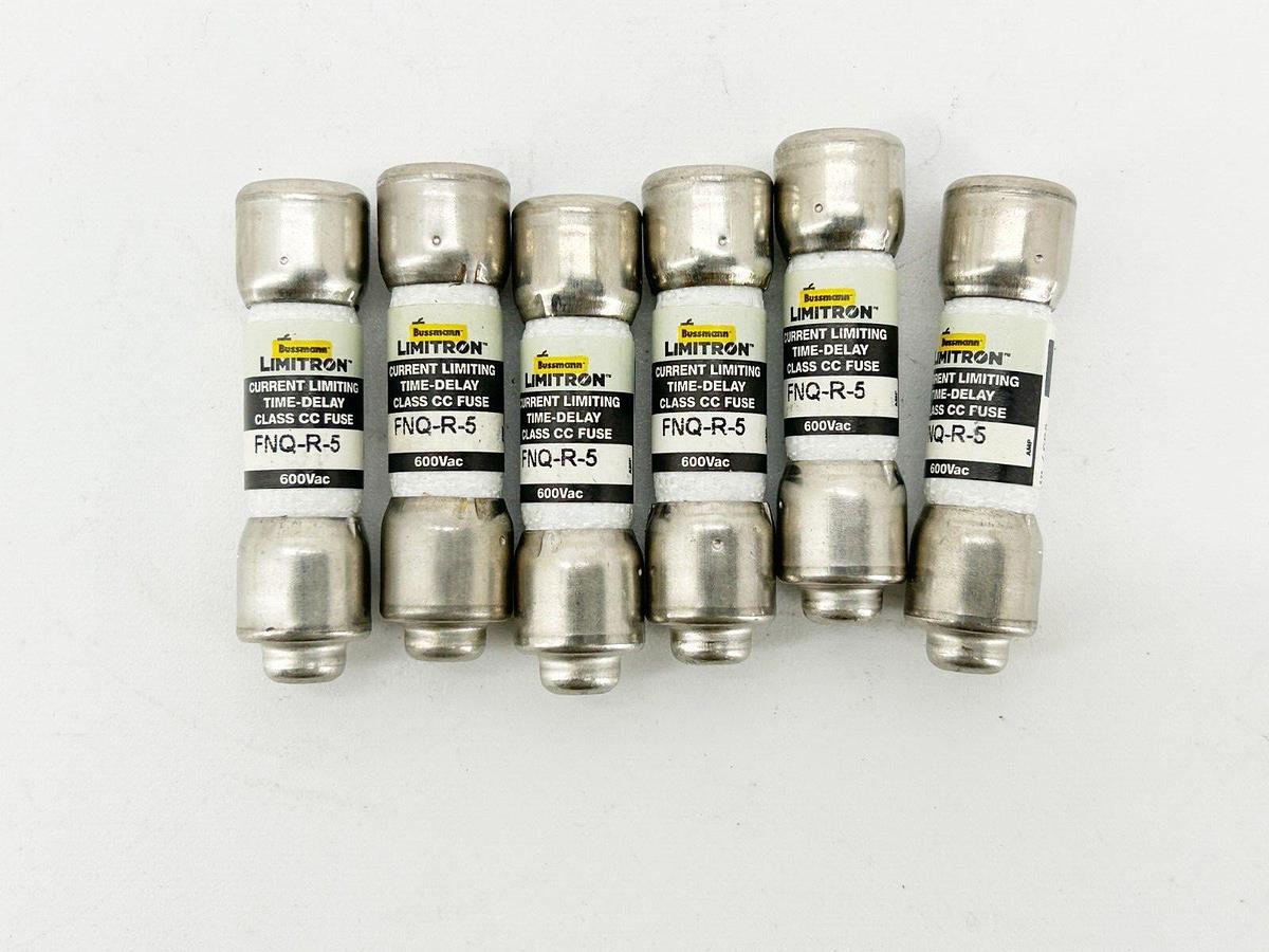 New Lot of 6 Bussmann FNQ-R-5 Time Delay Fuse 5A 500VAC