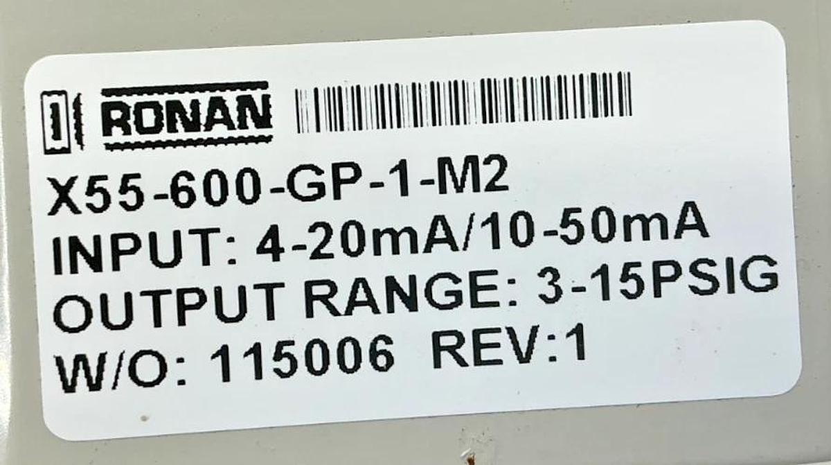New Ronan Engineering X55-600-GP-1-M2 Current to Pressure Transducer 3-15PSIG