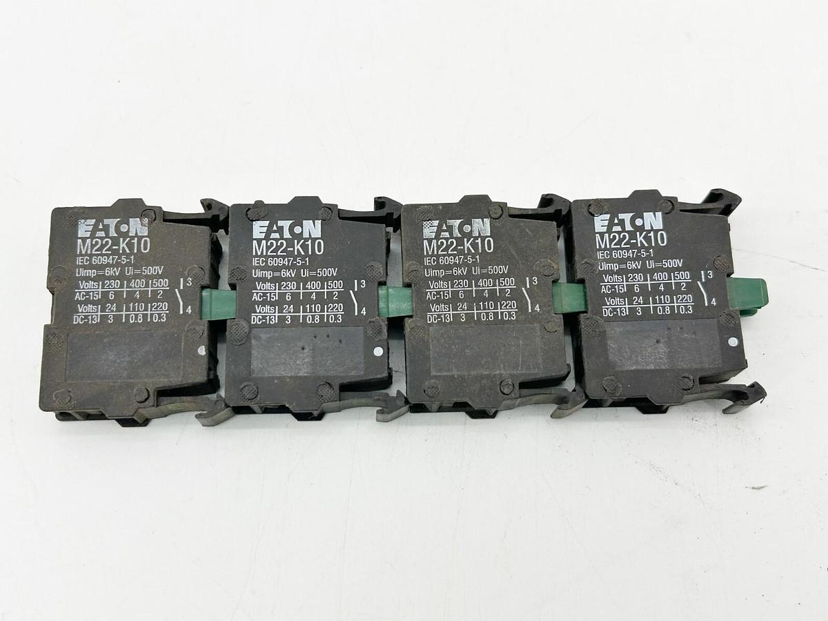 Used Lot of 4 Eaton M22-K10 Contact Block 6A 500Vac 1 NO Aux Contact