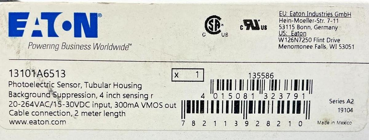 New Eaton 13101A6513 Ser A2 Photoelectric Sensor 20-264VAC/15-30VDC 2m length