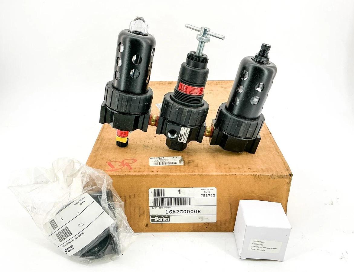 New Parker 16A2C00008 Pneumatic Filter 3 Piece Combo 150PSI 125F 3/8"