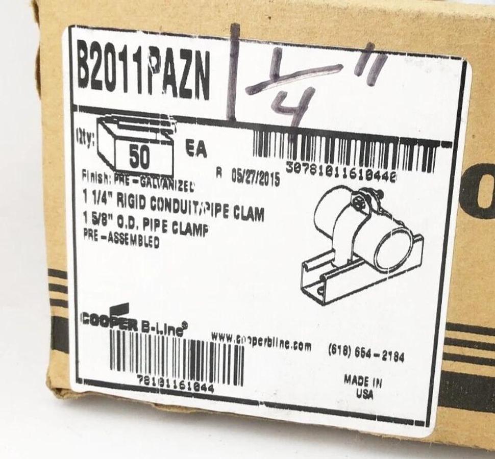Box of 50 New Cooper B-Line B2011PAZN Conduit Clamps 1-1/4" RGD 1-5/8