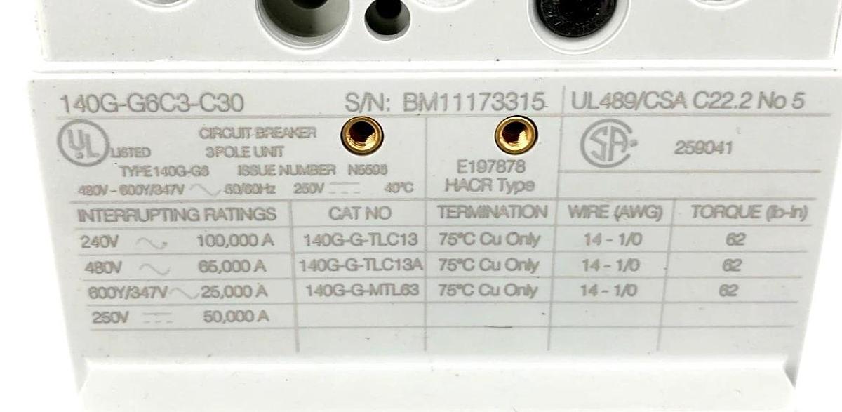 New Allen Bradley 140G-G6C3-C30 Ser. A Circuit Breaker 30A 480V-600Y/347V
