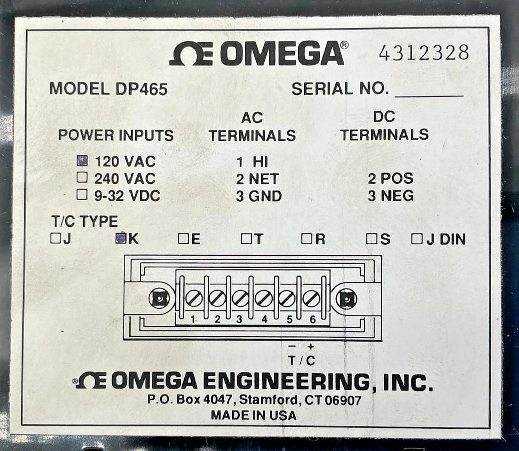New OMEGA DP465-KF Digital Thermometer T/C Type K 120VAC DP465