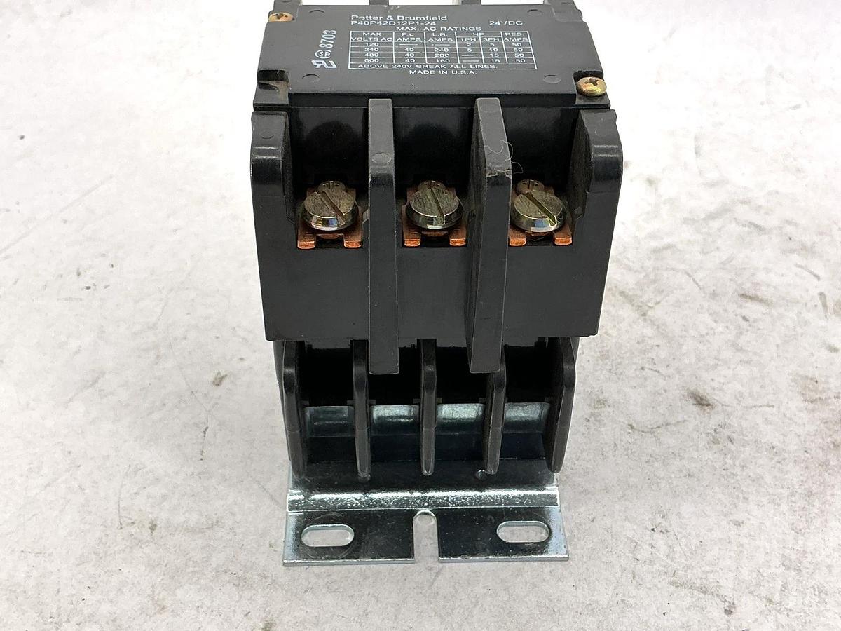 Used Potter & Brumfield P40P42D12P1-24 Contactor 3-Pole 24VDC Coil 50A 600V