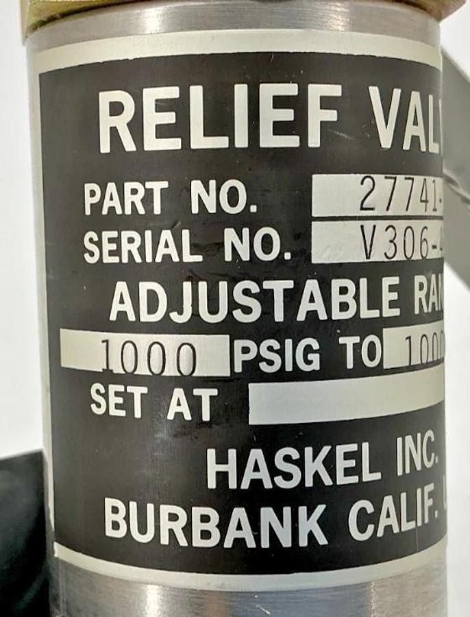 New Haskel 27741-2 Relief Valve Adjustable Range: 1000-10000PSIG 277412
