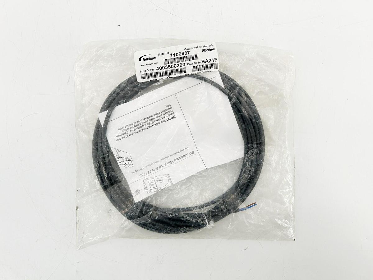 New Nordson 1100687 3 Wire Solenoid Cable Assembly M8 5 Meters Long