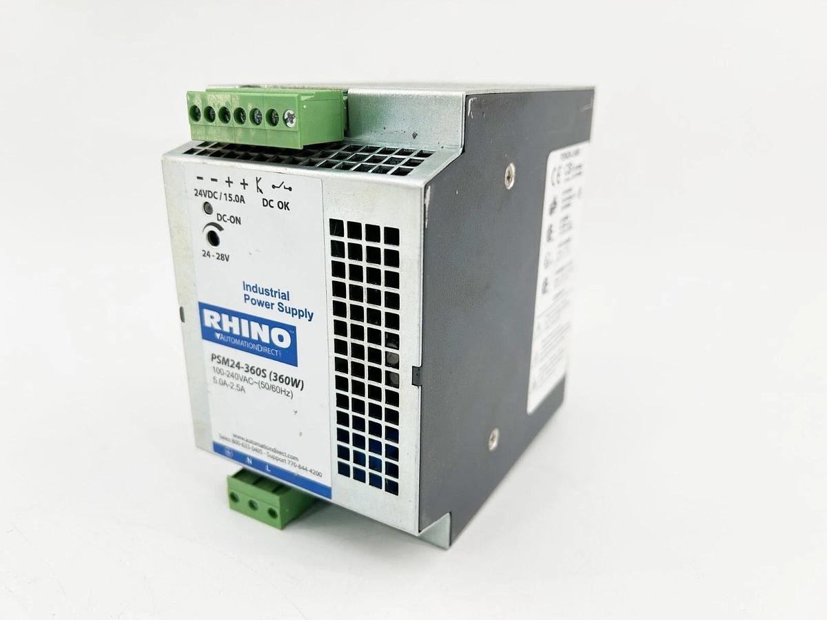 Used Rhino PSM24-360S Power Supply 5A 240VAC 50/60Hz 1 Phase 35MM Din Rail Mount