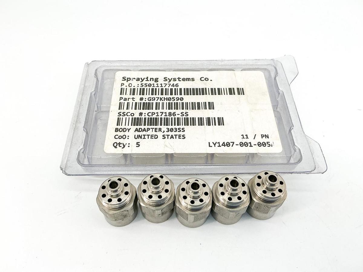 New Lot of 5 Spraying Systems CP17186-SS Body Adapter 303SS G97KH0590