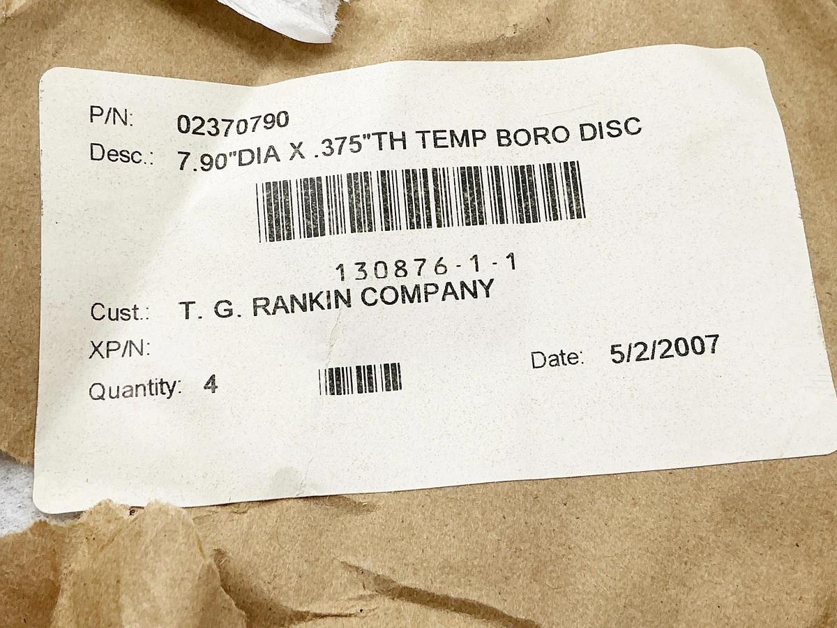 New Rankin Co. 02370790 Sight Glass 7.90"DIA X .375"TH Temp Boro Disc