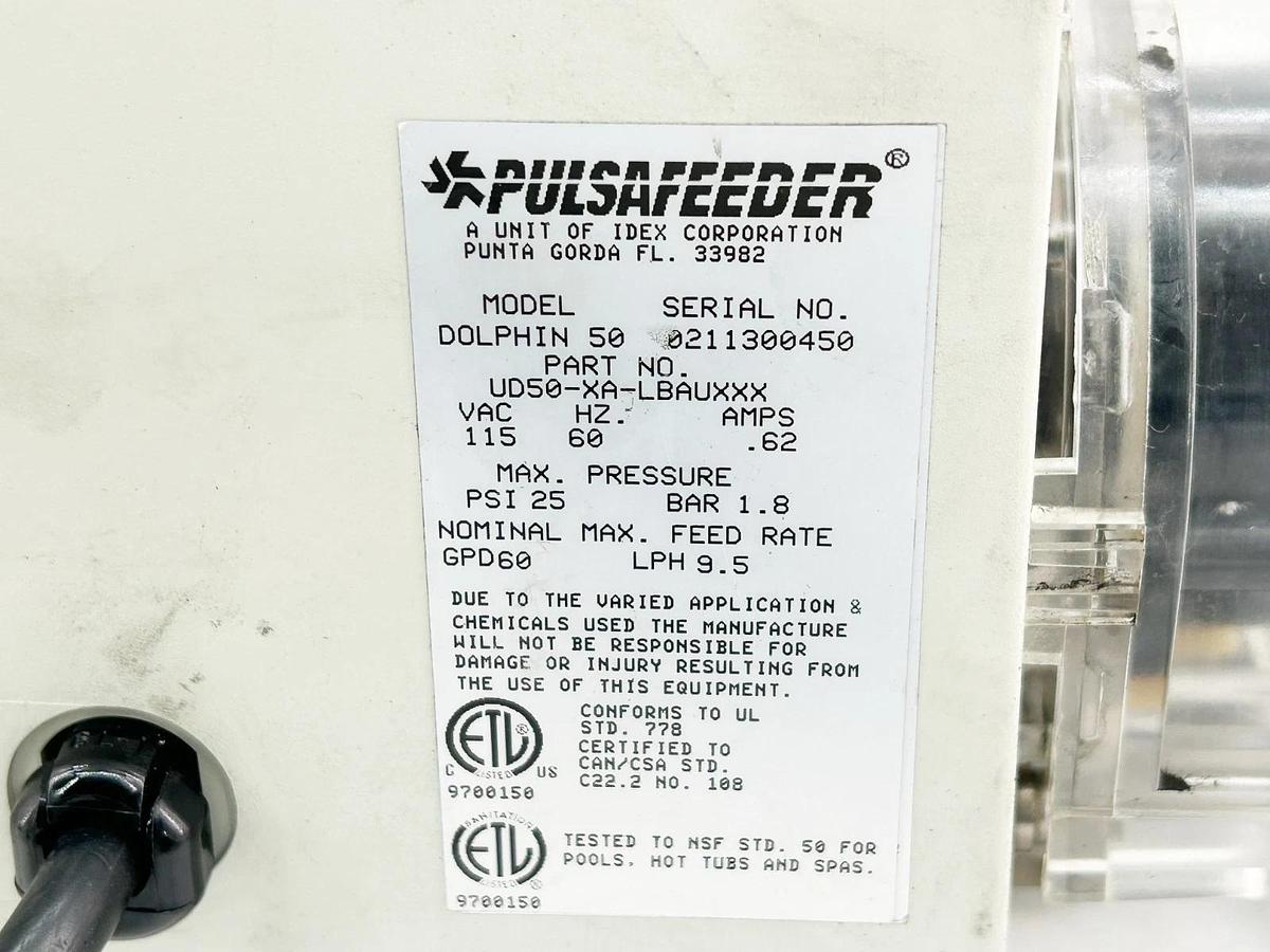 New Pulsafeeder UD50-XA-LBAUXXX Pump Dolphin 50 25PSI 1.8Bar 115V .62A 60Hz