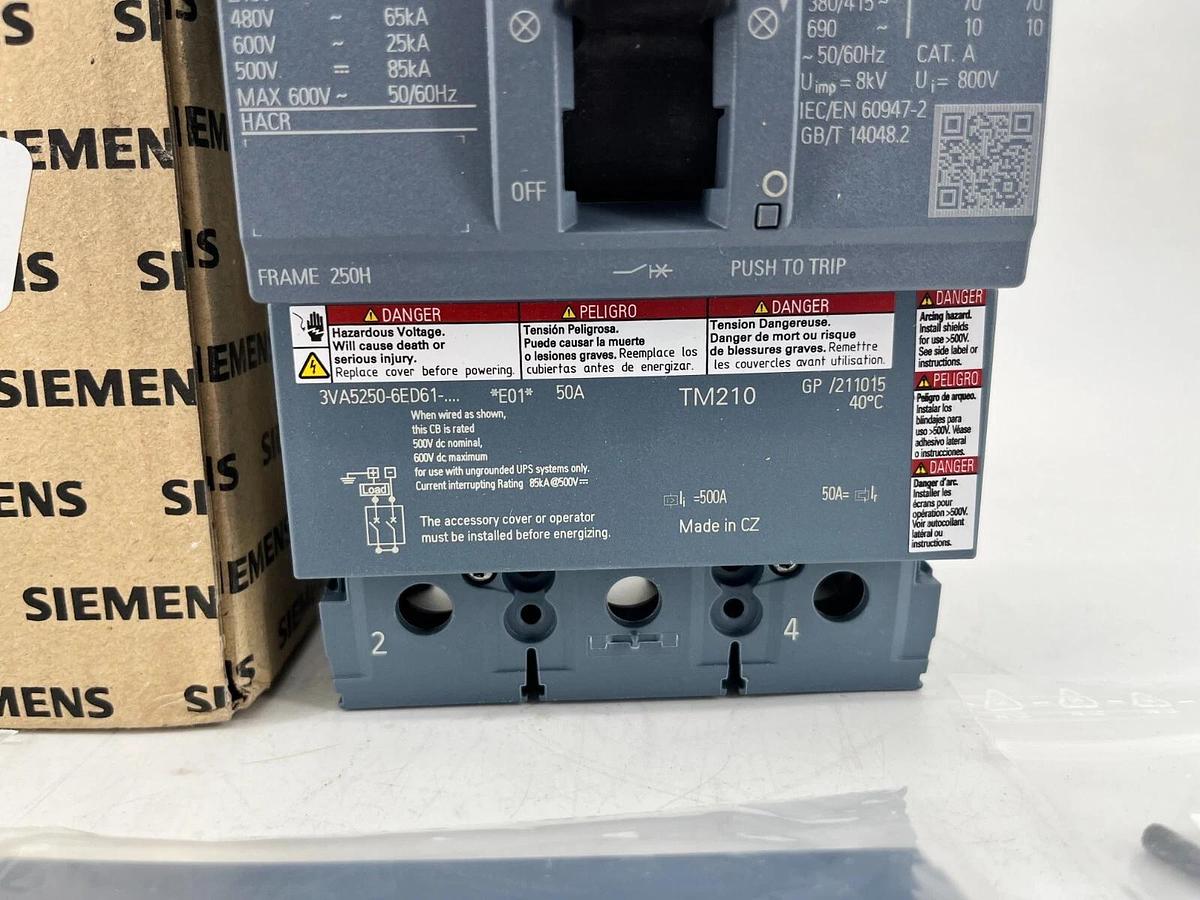 New Siemens 3VA5250-6ED61-0AA0 Circuit Breaker 50A 480V