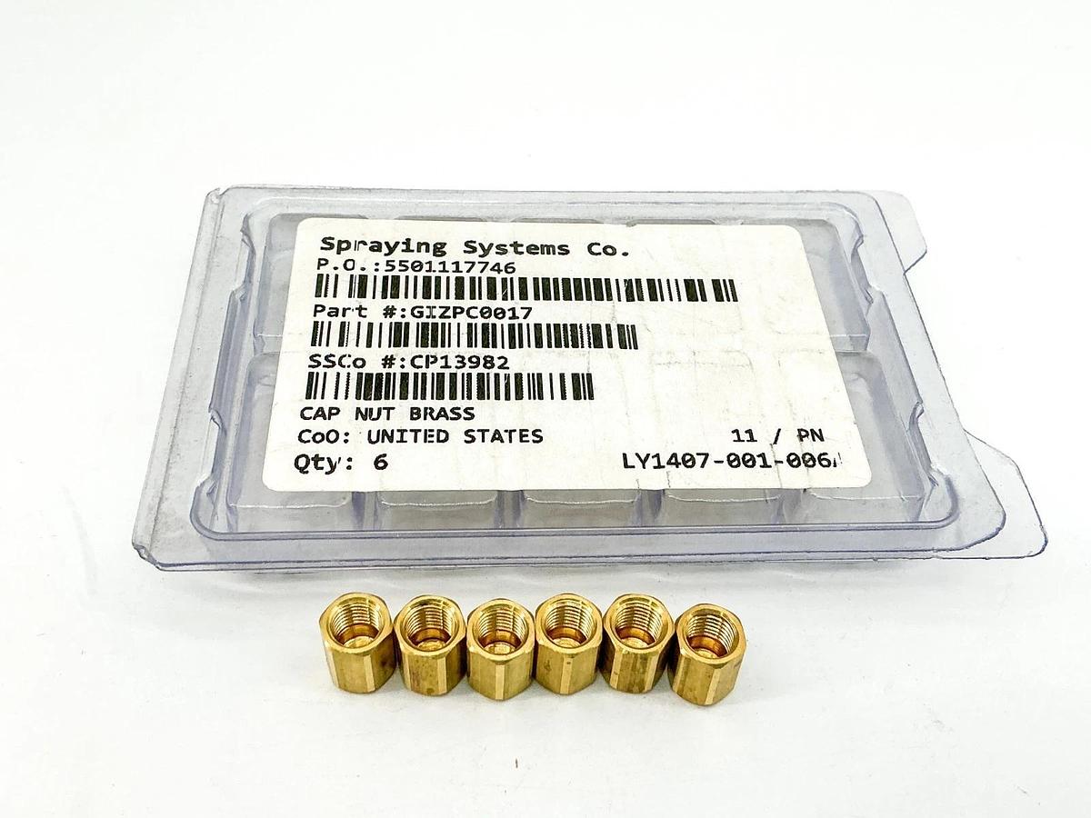 New Lot of 6 Spraying Systems CP13982 Brass Cap Nut