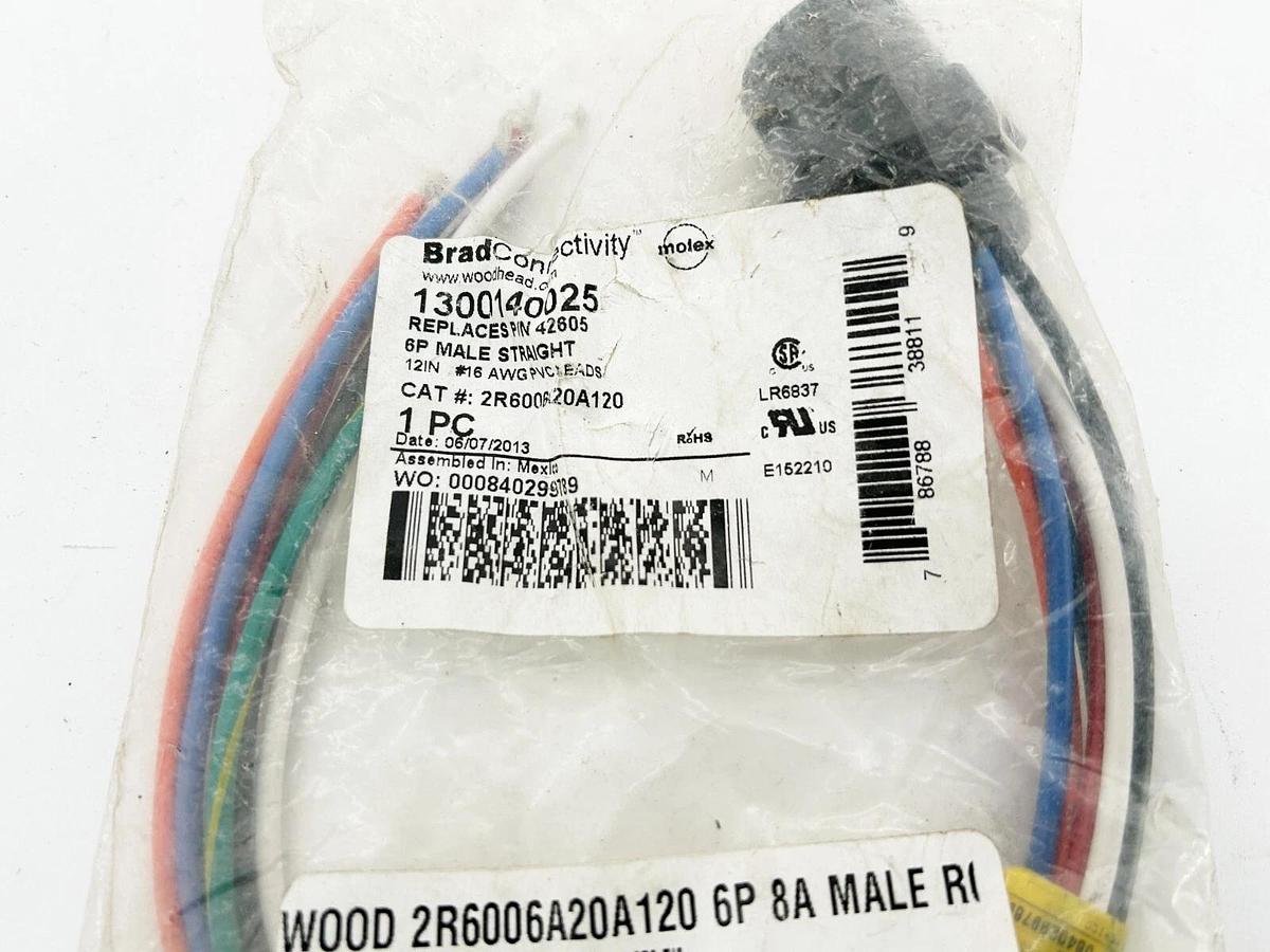 New Brad Connectivity 1300140025 Cordset 6P Male Straight 12" 16AWG PVC Leads