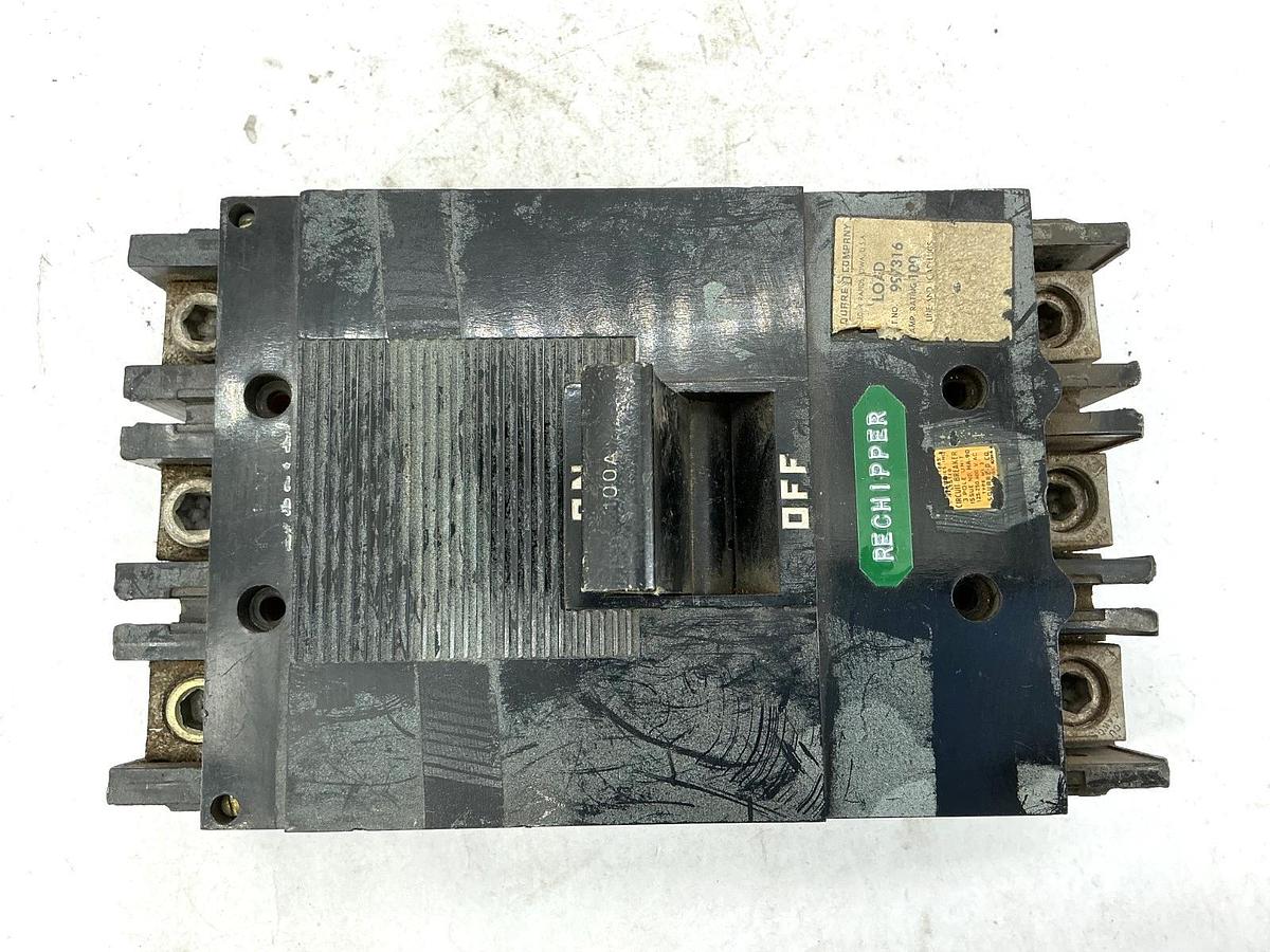 Used Square D 997316 Circuit Breaker Molded Case 3-Pole 3-Phase 100A 600VAC