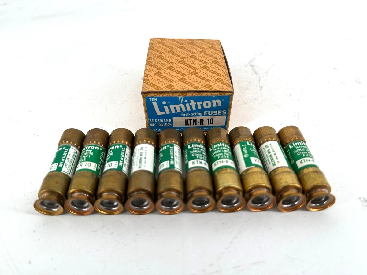 Lot of 10 New Bussmann KTN-R-10 Limitron Fast-Acting Class RK1 Fuse 10A 250V