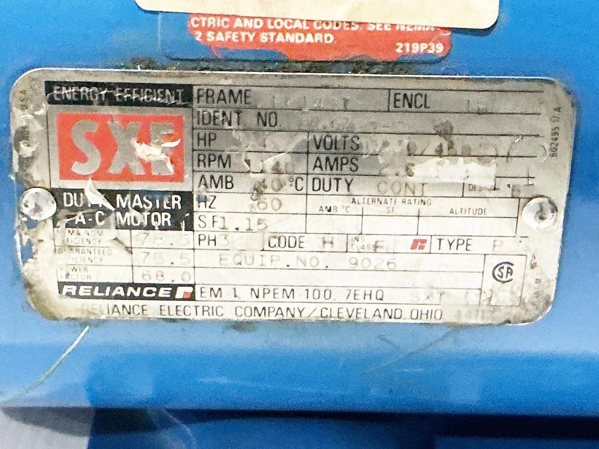 Used Reliance 9147-99-7S Electric Motor 575V 1140RPM 3/4HP 2.6A FK143T Frame