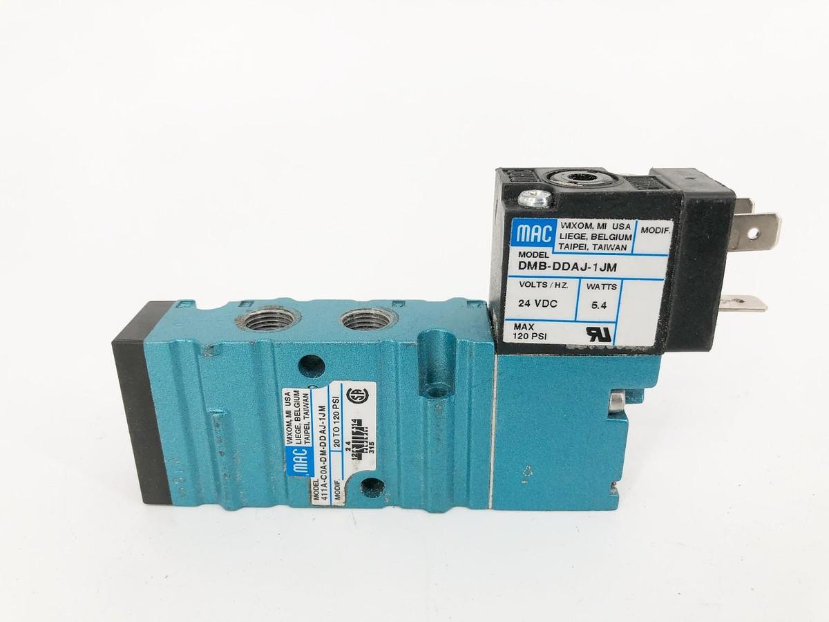 Used MAC Valves 411A-C0A-DM-DDAJ-1JM Solenoid Valve 24VDC 5.4W 120psi