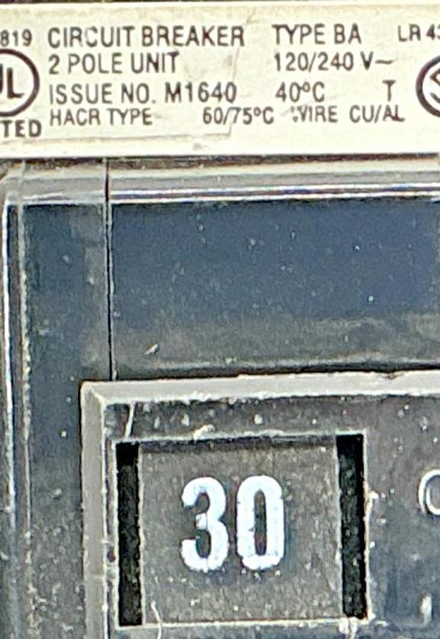 Used Cutler-Hammer BA230 Circuit Breaker Type BA 2-Pole 30A 120/240V