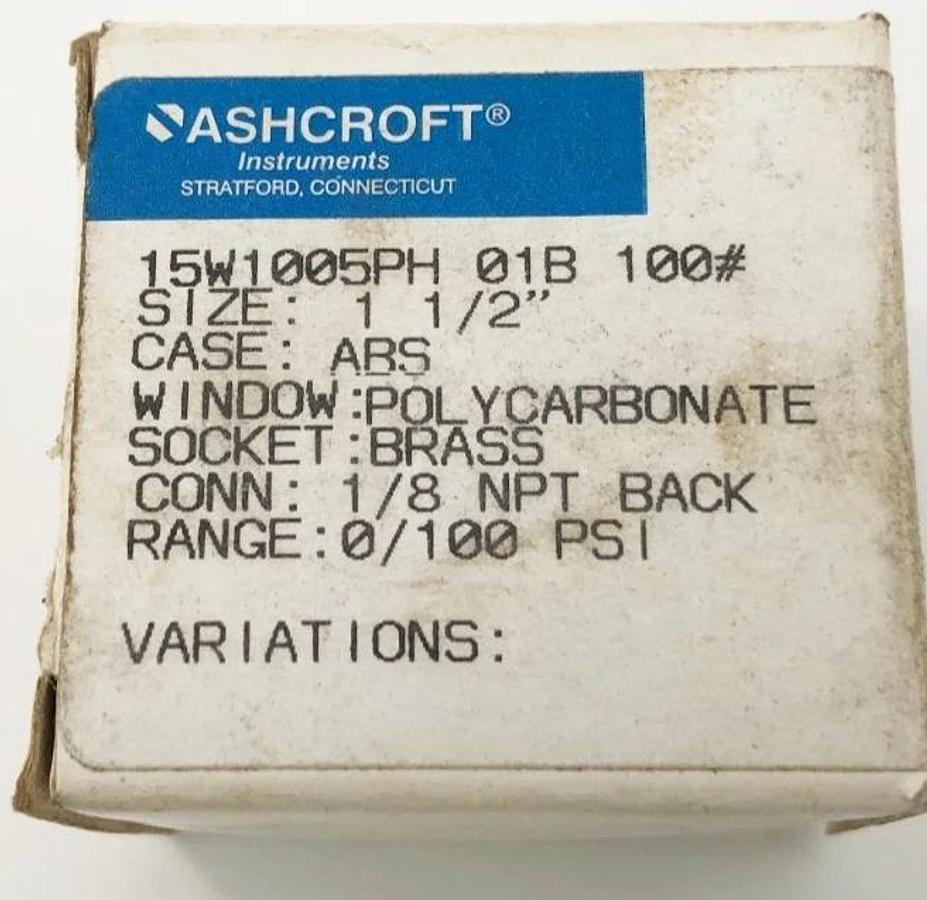 Lot of 2 New Ashcroft 15W1005PH 01B 100# Pressure Gauges 1-1/2" 0-100psi