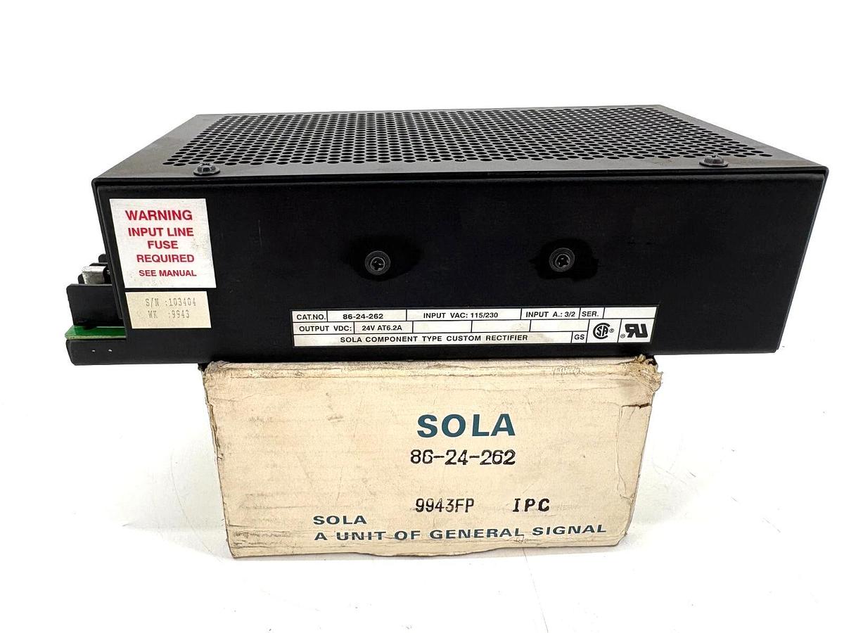 New Sola 86-24-262 Power Supply 24VDC Output 115/230VAC Input
