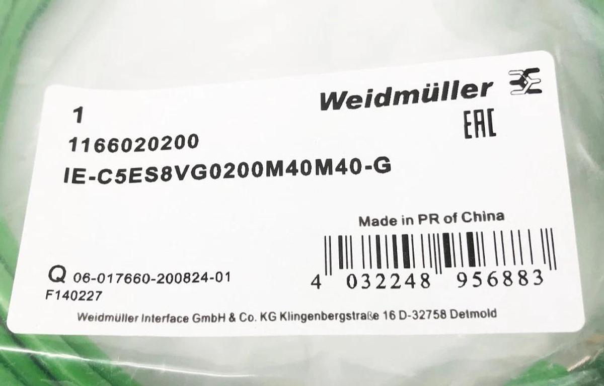 New Weidmuller 1166020200 Cable RJ45 65.62FT. IE-C5ES8VG0200M40M40-G