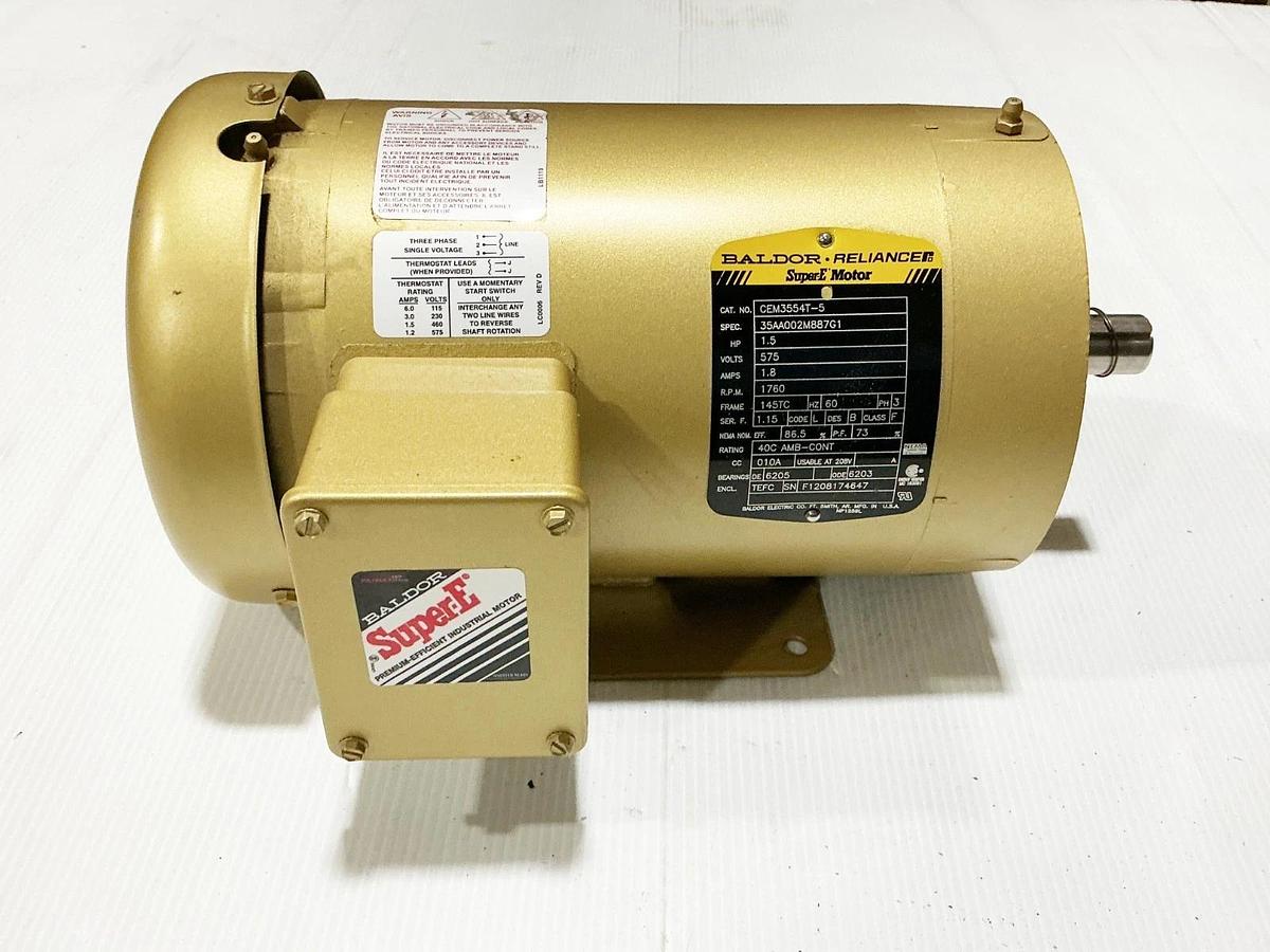 New Baldor CEM3554T-5 Electric Motor 1.5HP 575V 1760RPM 1.8A 3PH 35AA002M887G1