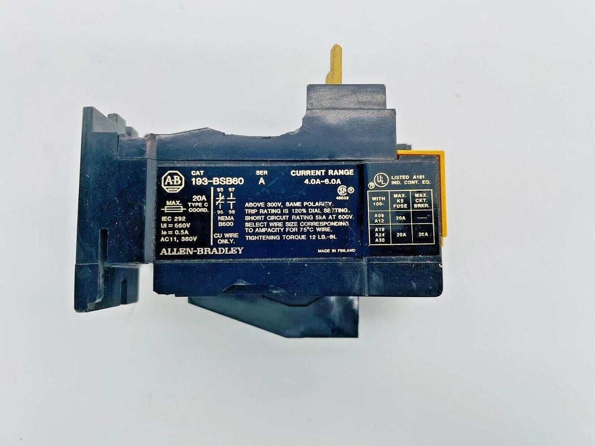 Used Allen Bradley 193-BSB60 Overload Relay 4-6A Ser A