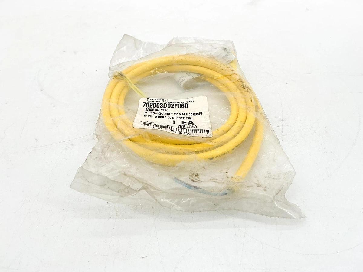 New Brad Harrison 702003D02F060 Micro-Change Cordset 2P Male 90 Deg PVC 70061