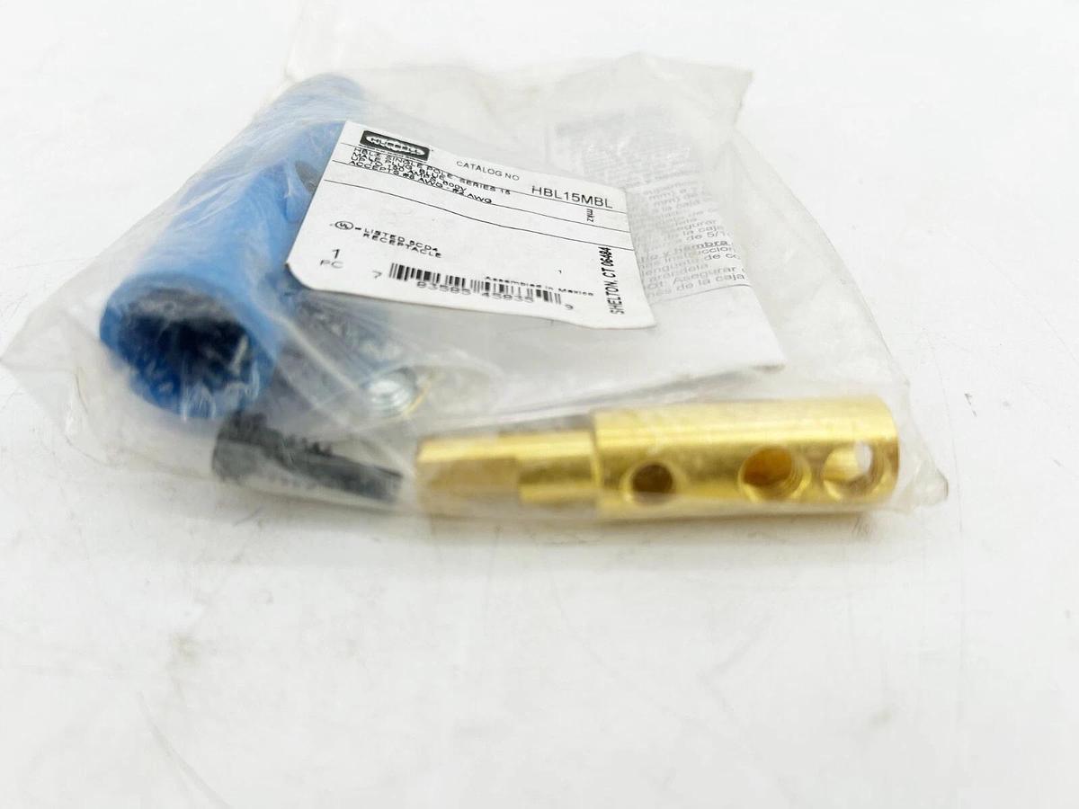 New Hubbell HBL15MBL Connector Single Pole Series 15 Male Plug Blue up to 150 Am