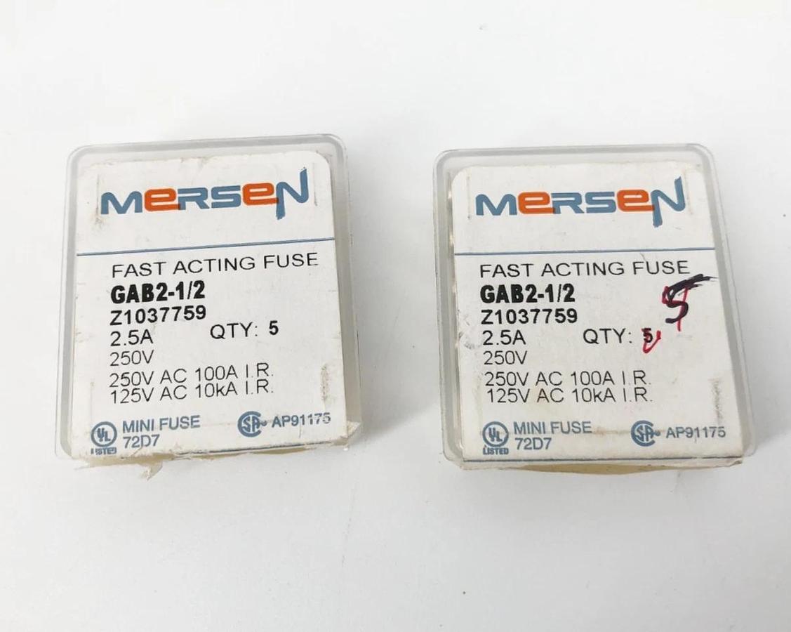 Lot of 10 New Mersen GAB2-1/2 Fast Acting Fuses 2.5A 250VAC - No Box