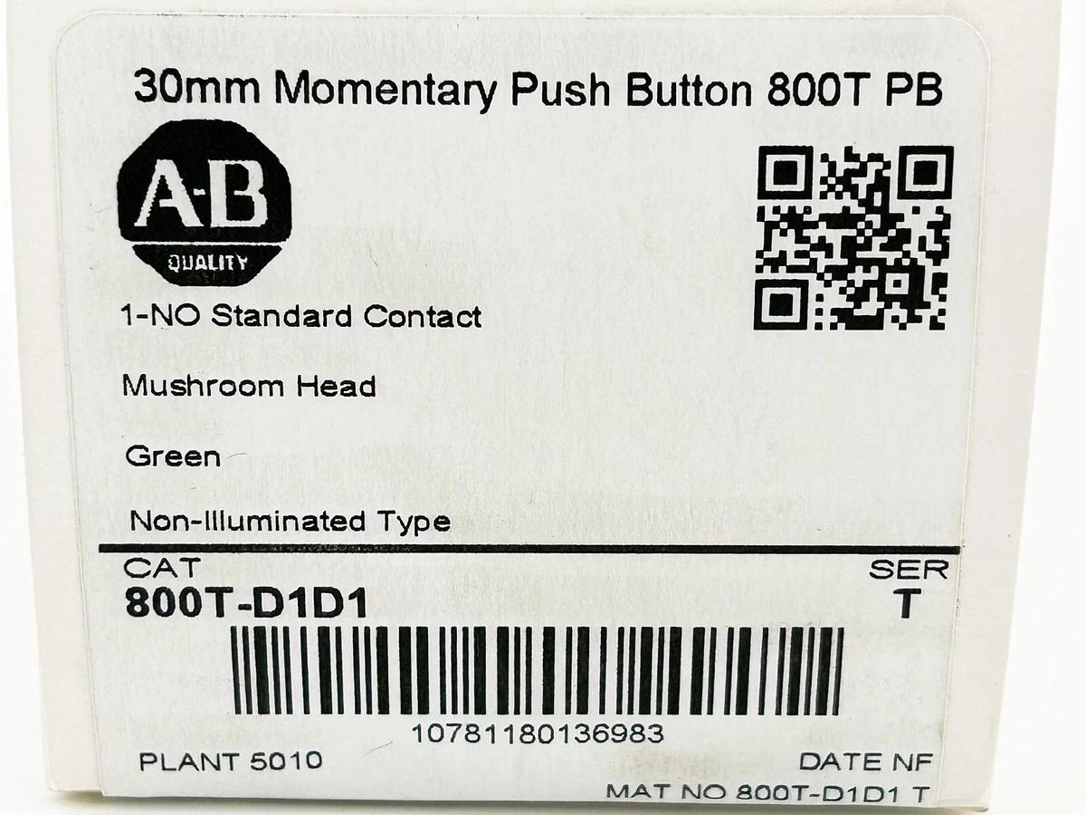 Used Allen Bradley 800T-D1D1 Momentary Push Button 30mm Green Mushroom Head - Sealed