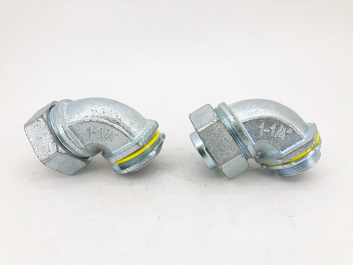 Lot of 2 New Hubbell Raco 3425 Liquidtight Uninsulated Connector 1-1/4" 90°