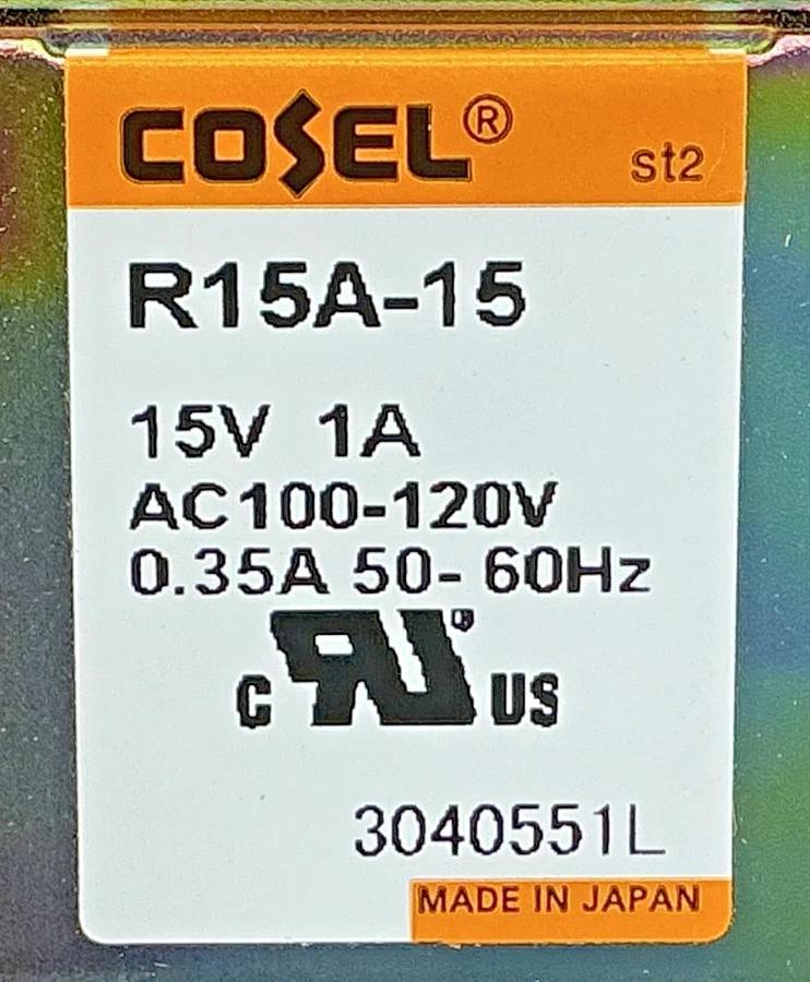 New Cosel R15A-15 Power Supply 1A 15V 0.35A 100-120VAC 50/60HZ - No Box
