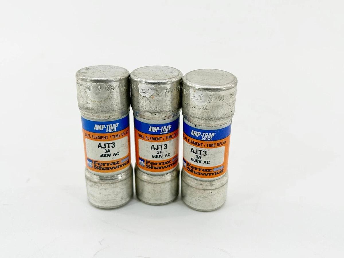 New Lot of 3 Farraz Shawmut AJT3 Dual Element Time Delay Fuse 3A 600V No Box