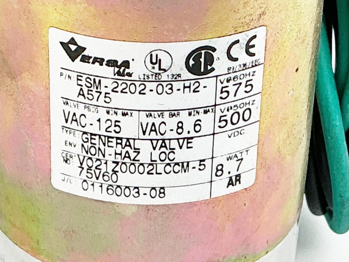 New Versa Valve ESM-2202-03-H2-A575 2 Way Valve 575V 60Hz 8.7W - No Box