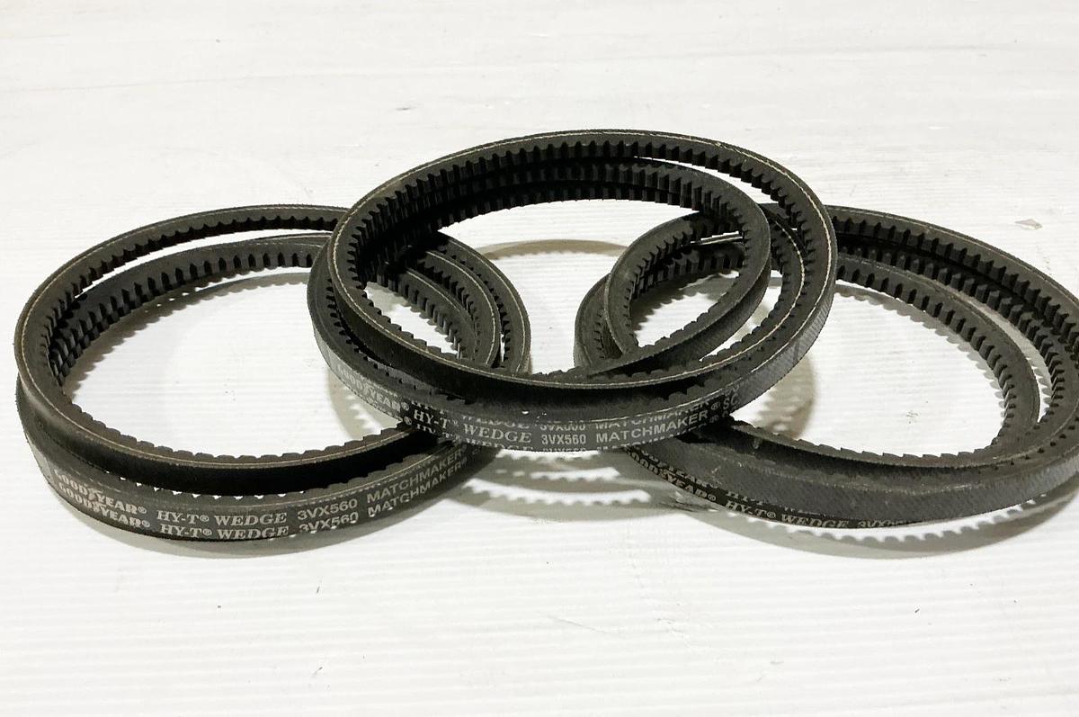 New Lot of 3 Goodyear 3VX560 Cogged V-Belt 56"OD 0.38Width 1 Rib - No Box