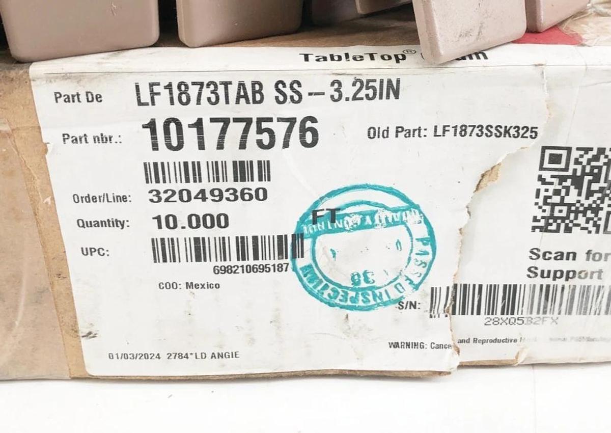 New Rexnord LF1873TAB SS-3.25IN TableTop Chain 10177576 10FT Section
