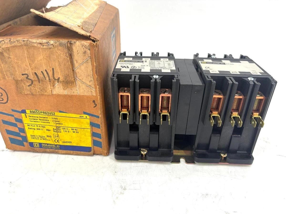 New Square D 8965DPR63V02 Reversing Hoist Contactor 110/120V Coil 60A 600VAC