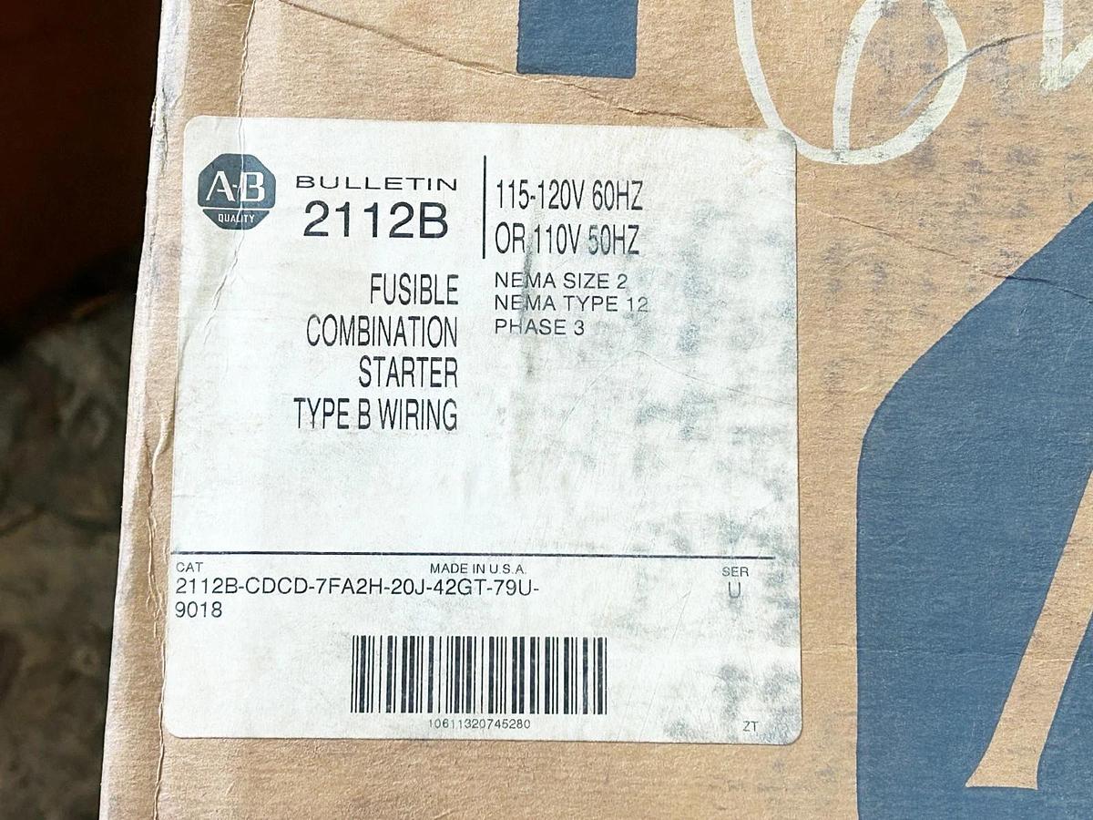 Used Allen Bradley 2112B-CDCD-7FA2H-20J-42GT-79U-9018 Fusible Combination Starter Siz