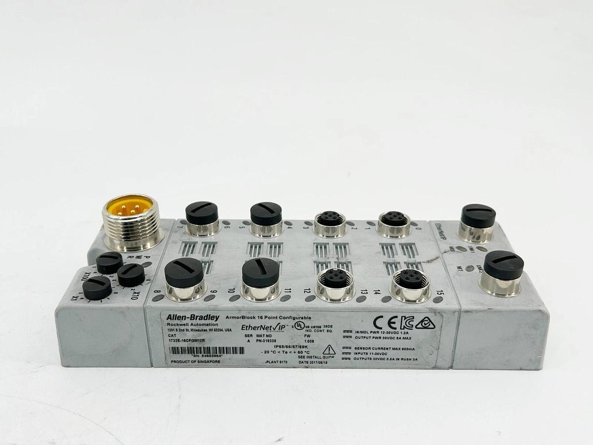 New Allen Bradley 1732E-16CFGM12R I/O Module 16 Point 24VDC Ethernet M12