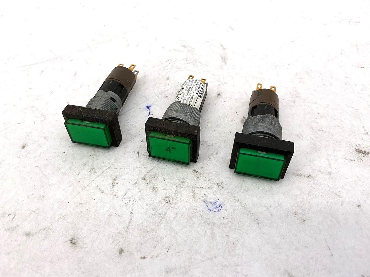 Used Lot of 3 Allen Bradley 800A-M Ser B Momentary Contact Pushbutton Rectangle Green