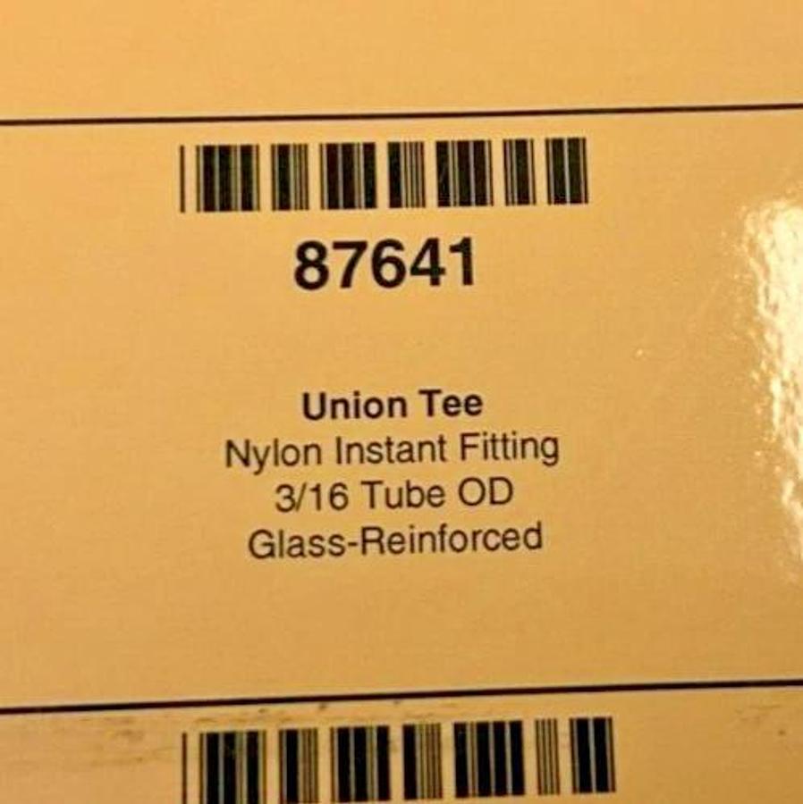 Lot of 3 New Lawson 87641 Union Tees, 3/16" Tube OD, Glass Reinforced Nylon